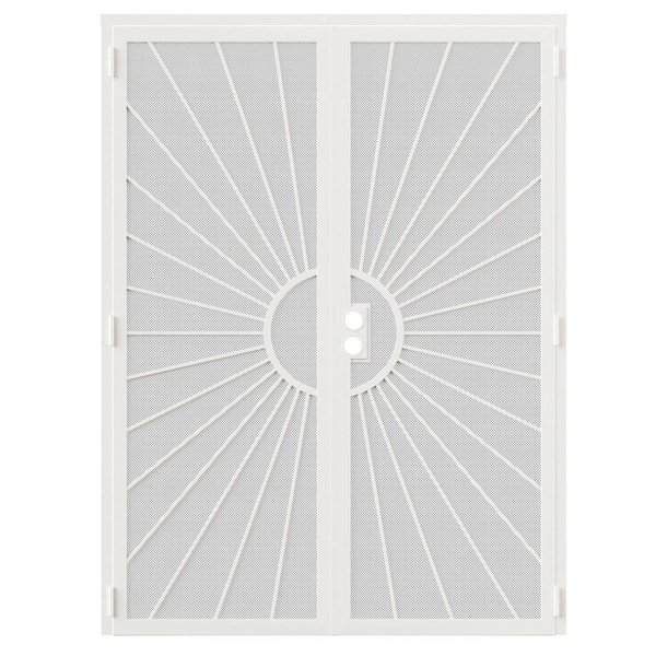 ARK DESIGN 64 in. x 80 in. Universal/Reversible Hinging White Surface Mount Steel Security Door w/ Perforated Metal Screen(No Lock)