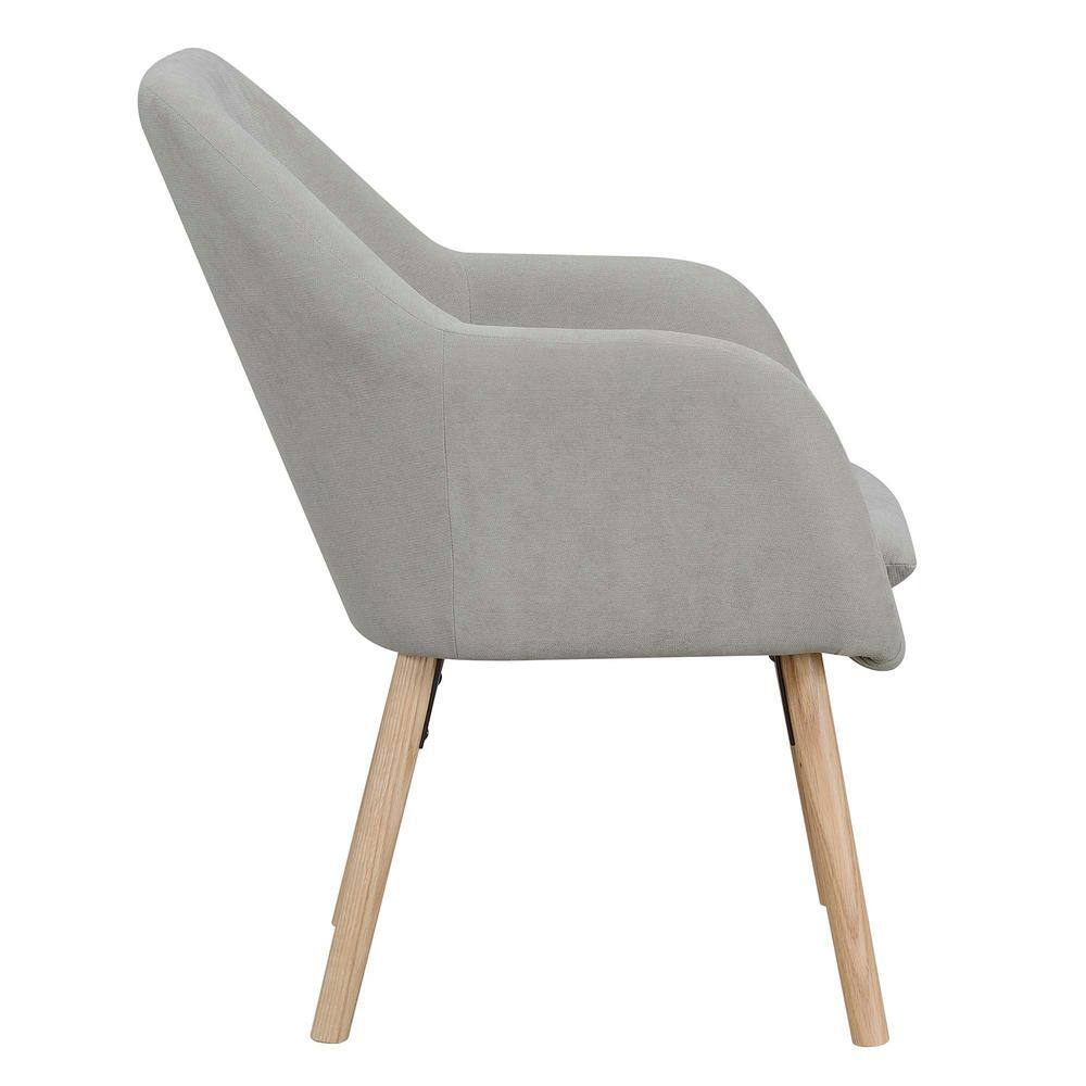 Pewter Gray Linen and Velvet Wingback Accent Chair with Oak Legs