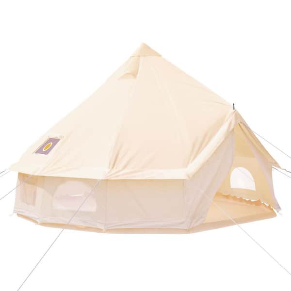 SKYSHALO 8-10 Person Canvas Glamping Bell Tent, Breathable Waterproof Yurt Tent with Stove Jack and Detachable Side Wall