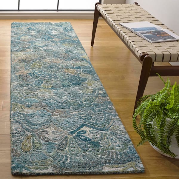 Marquee 2 ft. x 8 ft. Aqua/Green Oriental Runner Rug