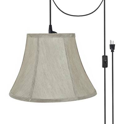1-Light Black Plug-in Swag Pendant with Silver Grey Bell Fabric Shade
