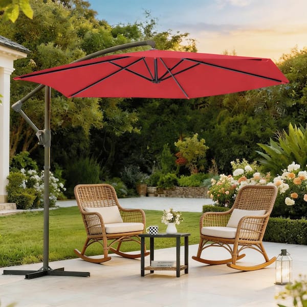 JOYESERY 10 ft. Patio Offset Umbrellas 50 Plus UV Protection Cantilever Outside Umbrellas, Red