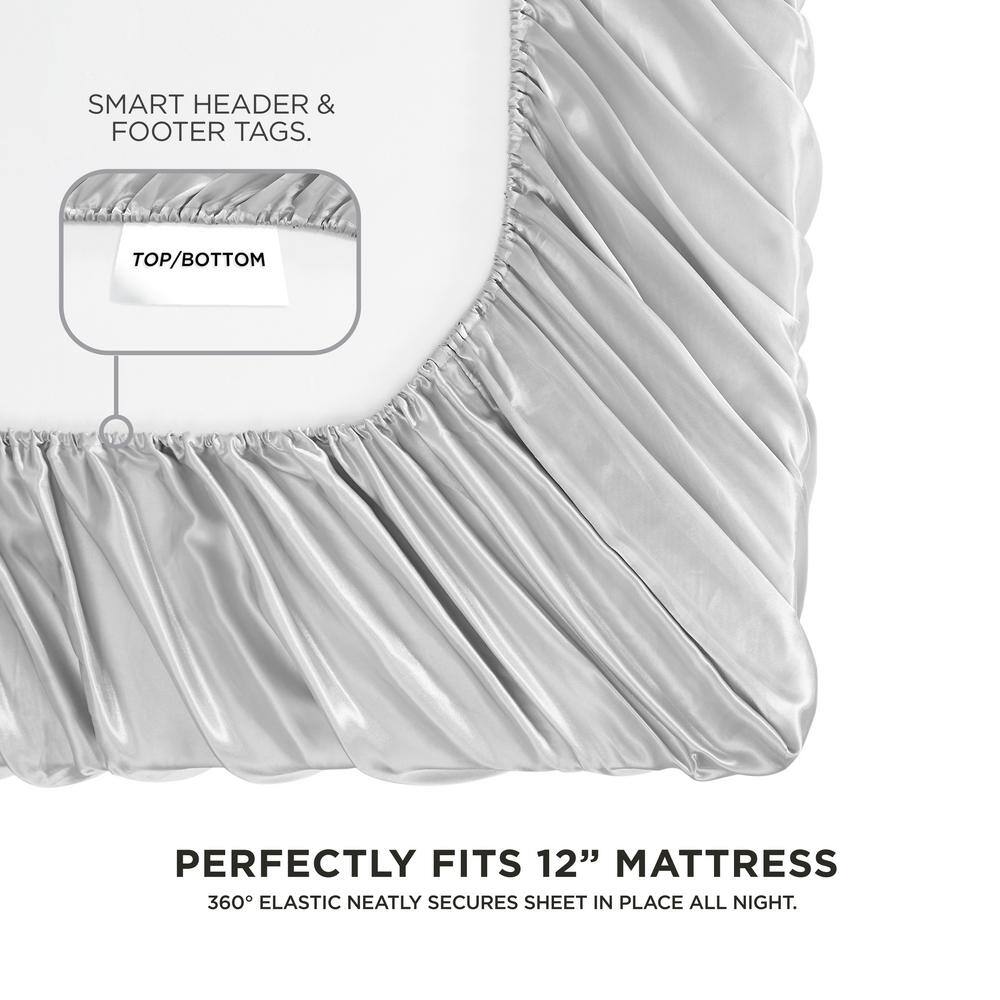 Twin XL Smoke Gray Satin Deep Pocket Sheet Set