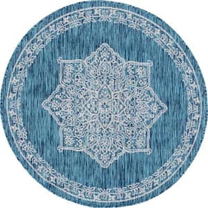 Teal Antique Outdoor 4 ft. Round Area Rug
