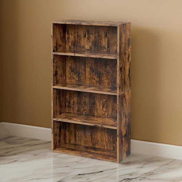 Benjara 41.93 in. Tall Brown Wood 4-Shelf Standard Bookcase with Stable Plinth Base