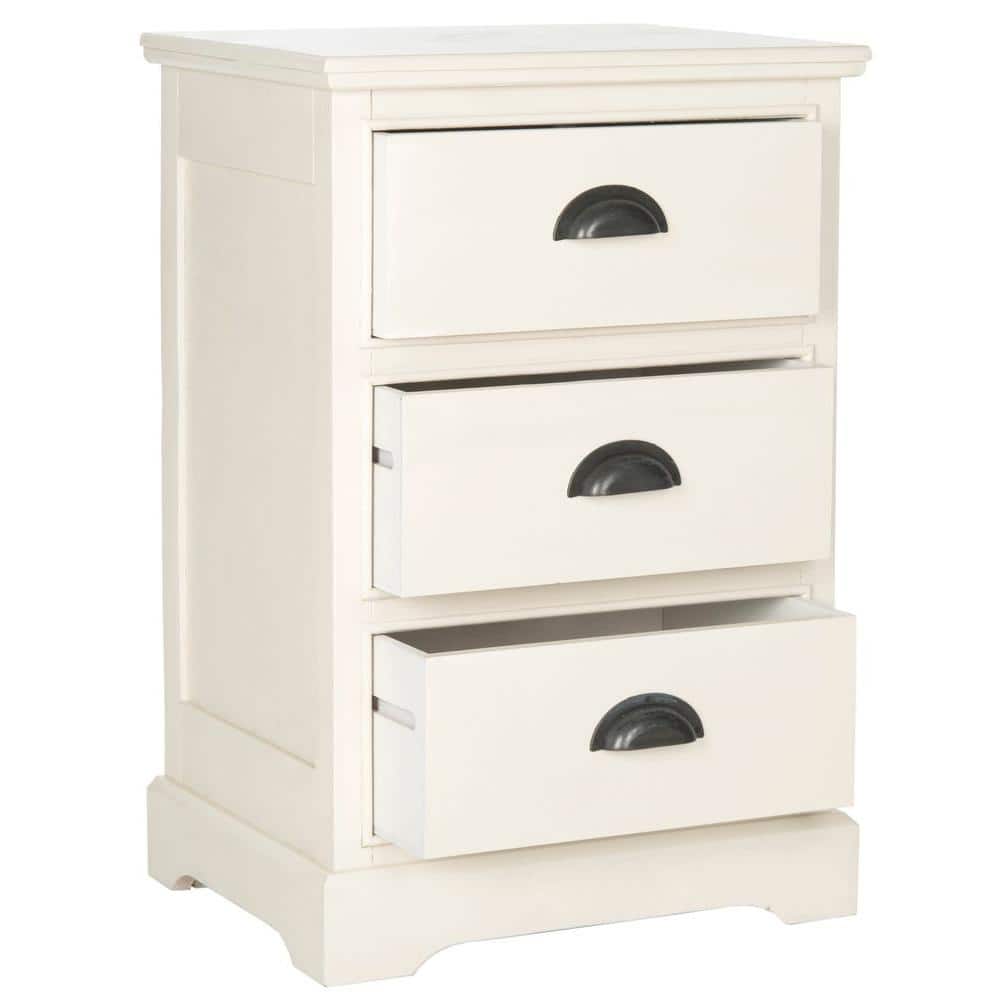 Transitional White Pine 3-Drawer Rectangular Side Table
