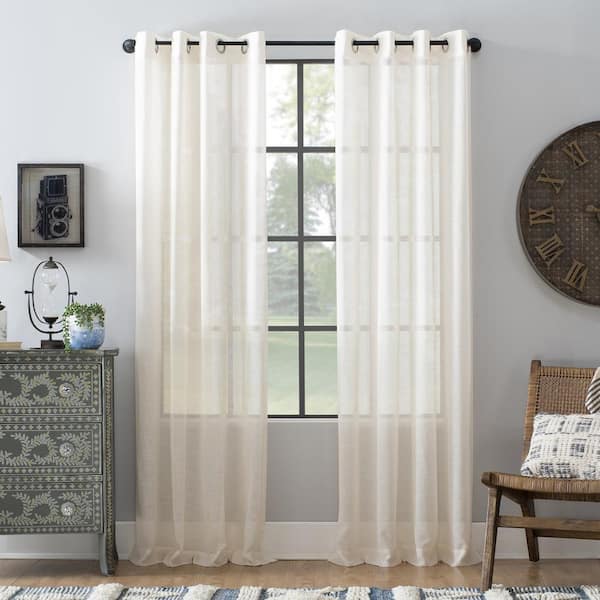 Sun Zero Akari Ivory Linen Polyester Blend 52 in. W x 84 in. L Grommet Light Filtering Curtain (Single Panel)
