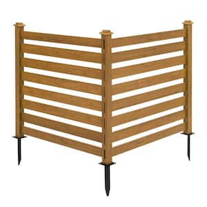 38''W x 46''H Teak Brown Outdoor No Dig Fence Poly Plastic Picket Fence Panel Decorative Garden Privacy Fence(4-Pack)