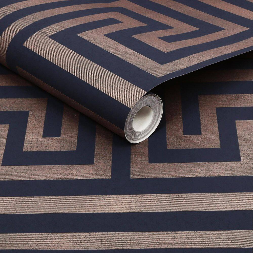 Metallic Greek Key Navy and Gold Removable Wallpaper