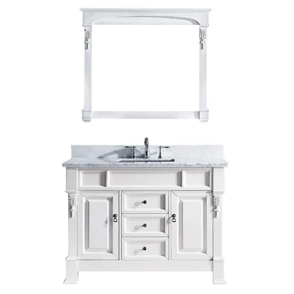 Virtu USA Huntshire 49 in. W Bath Vanity in White with Marble Vanity Top in White with Square Basin and Mirror