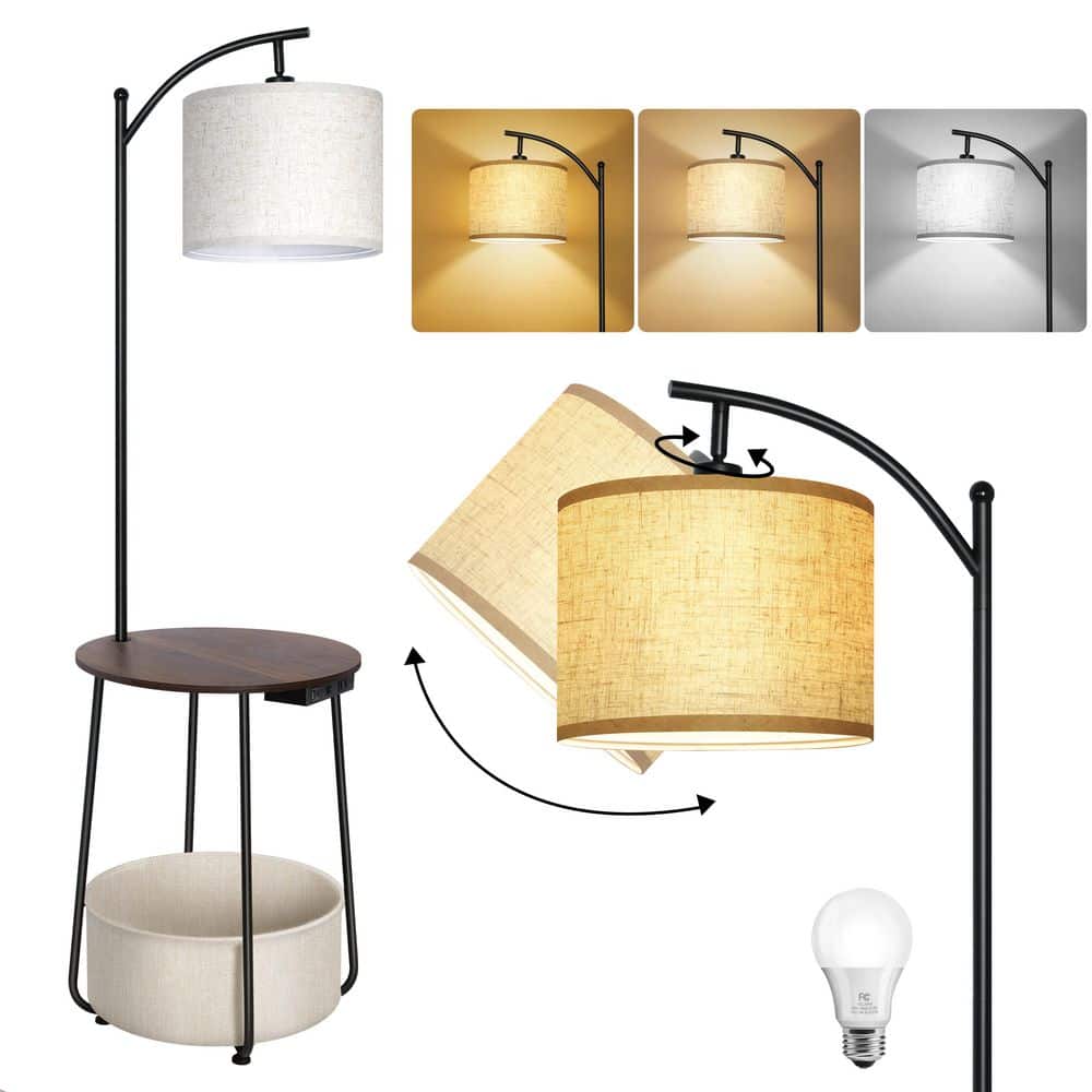 62 in. Walnut Modern 1-Light Dimmable Standard Floor Lamp for Living Room with Fabric Drum Shade price history on PriceWatchPro