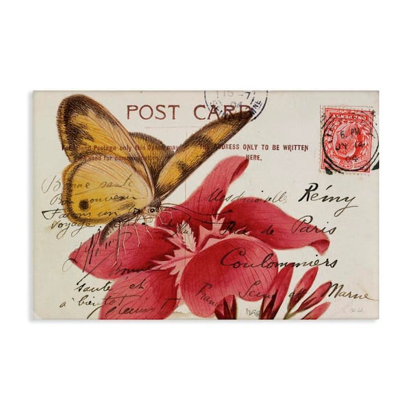 Stupell Industries Antique Postcard and Butterfly by Deborah Revell Unframed Animal Graphic Art Print 16 in. x 24 in.
