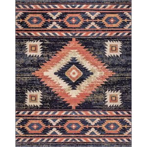 Tulsa Lea Traditional Southwestern Tribal Blue 5 ft. 3 in. x 7 ft. 3 in. Area Rug