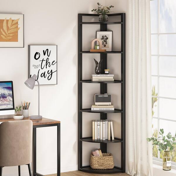 5-Tier Corner Shelf, 60 Inch Corner shops Bookshelf Small Bookcase for Living Room