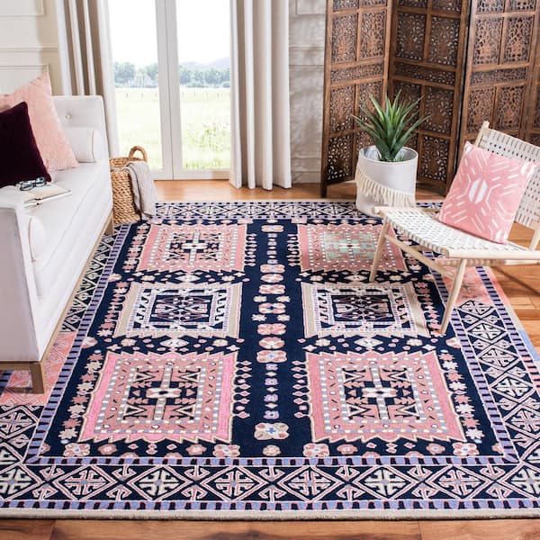 Bellagio 8 ft. x 10 ft. Black/Navy Border Geometric Area Rug