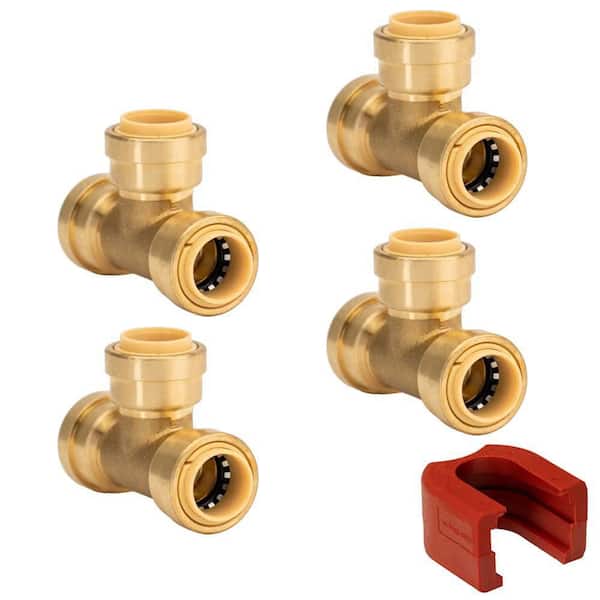 QUICKFITTING 1/2 in. Brass Push-to-Connect Tee Fitting with SlipClip Release Tool (4-Pack)