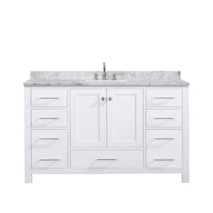 60 in. W x 22 in. D x 38.94 in. H Freestanding Bath Vanity in White with White Carrara Marble Vanity Top