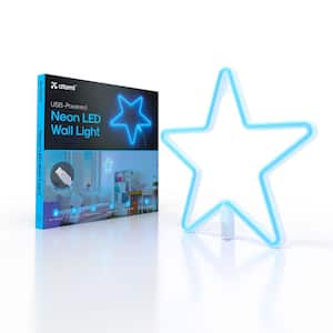 10.75 in. Blue Star Neon LED Light USB-Powered Lighted Indoor Wall Art