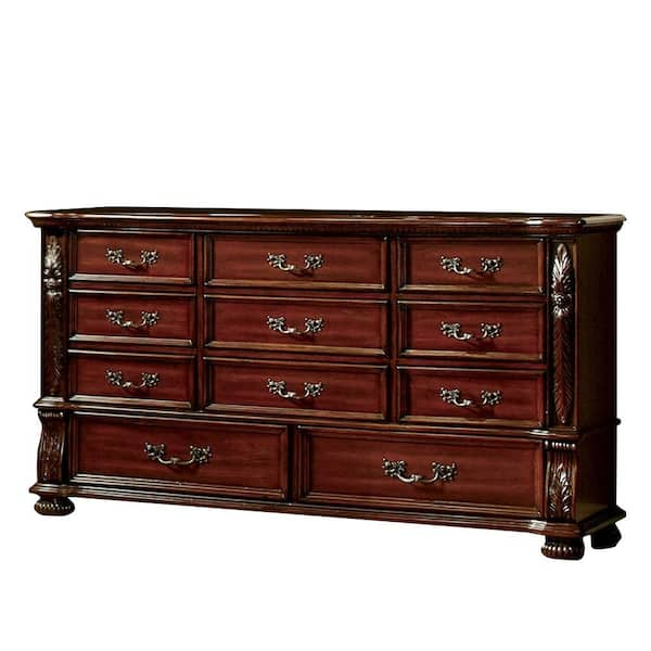 William's Home Furnishing Arthur 11-Drawer Brown Cherry Dresser 40 In ...