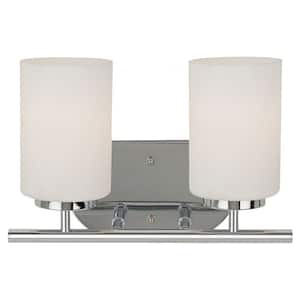 Oslo 12.5 in. 2-Light Chrome Transitional Contemporary Bathroom Wall Vanity Light with Cased Opal Etched Glass Shades