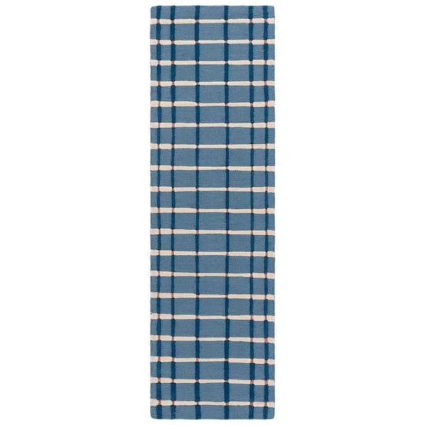 Genre 2 ft. x 8 ft. Blue/Ivory Geometric Striped Runner Rug