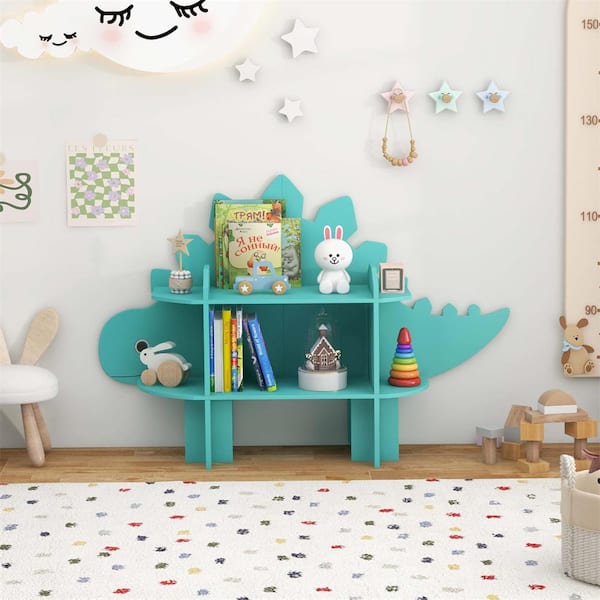 Costway 52.5 in.W Green 2-Shelves Dinosaur Bookcase for Kids