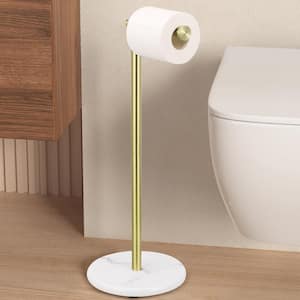 Freestanding Toilet Paper Holder with Natural Marble Base in Brushed Gold