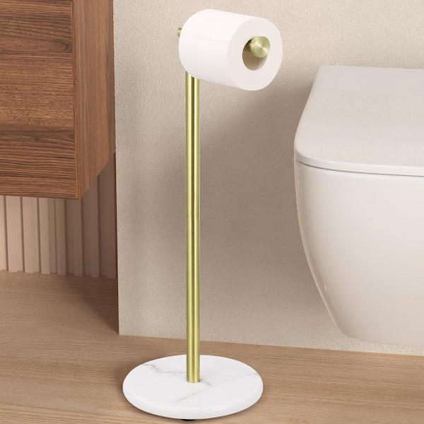 KES Freestanding Toilet Paper Holder with Natural Marble Base in Brushed Gold