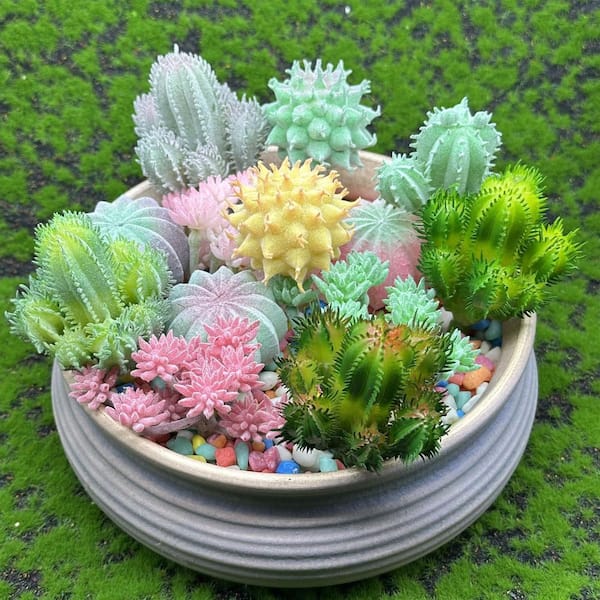 Unbranded 1.8 in. 14 Pieces Green Indoor Artificial Succulent Plant Set  Faux Cactus Decorative Plastic Plants for Home Garden DIY 59C1124D1955