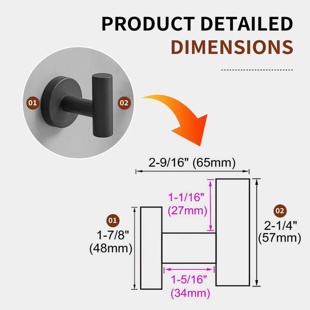Matte Black Stainless Steel 6-Piece J-Hook Set