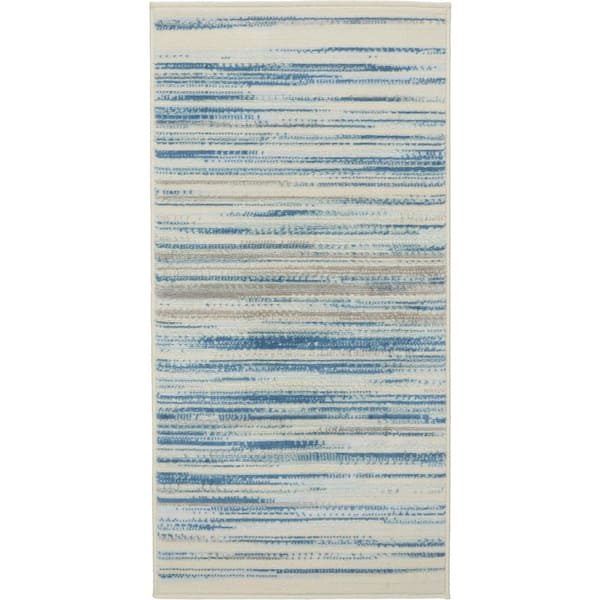 2 ft. x 4 ft. Ivory Blue and Gray Striped Area Rug