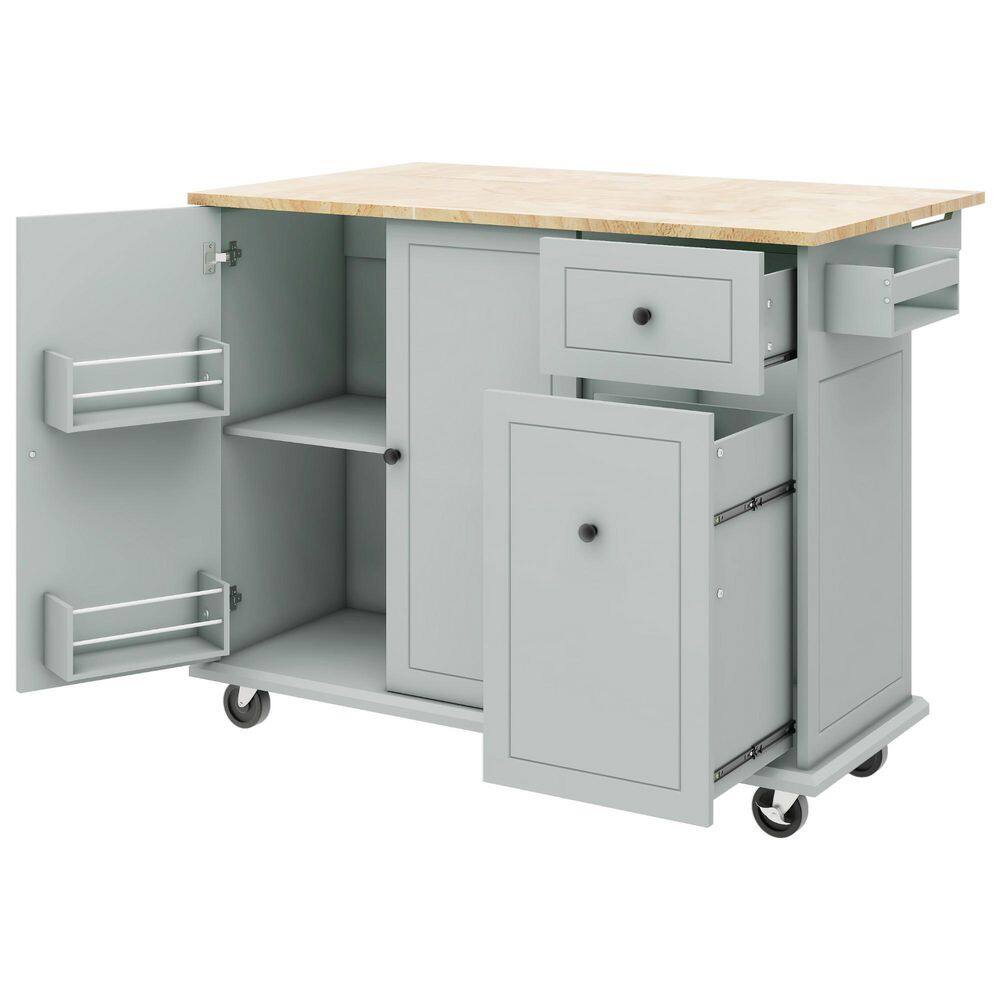 Gray Wood 54 in. Kitchen Island with Drop Leaf, Storage Rack and 3 Tier Pull Out Cabinet Organizer for Kitchen Room price history on PriceWatchPro