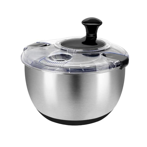 Salad Spinner with Stainless Steel Bowl BPA-Free Crank Design Non-Slip Base Dishwasher Safe Transparent Lid 4.2 qt.