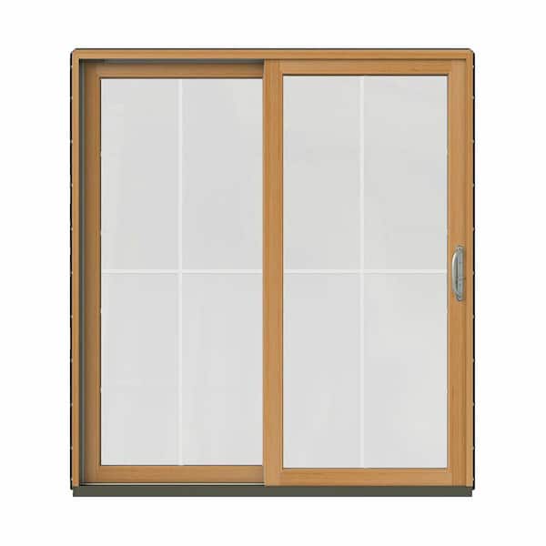 JELD-WEN 72 in. x 80 in. W-2500 Contemporary Black Clad Wood Left-Hand 4 Lite Sliding Patio Door w/Stained Interior