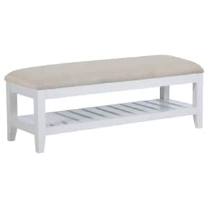 Bexhill White 50 in. Upholstered Bedroom Bench with Slatted Shelf