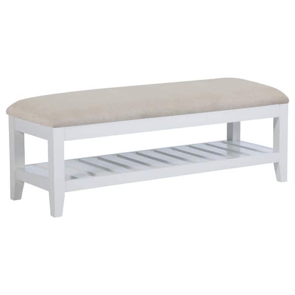 Coaster Bexhill White 50 in. Upholstered Bedroom Bench with Slatted Shelf