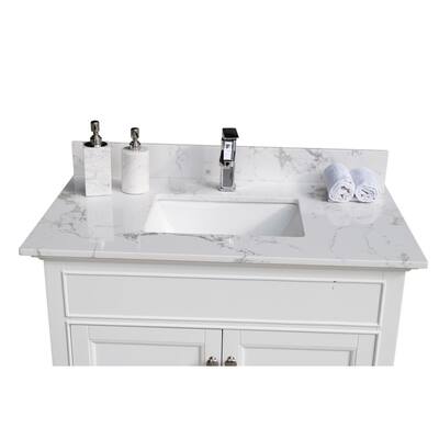 31 in. W x 22 in. D Engineered Stone Composite Vanity Top in White with White Rectangular Single Sink - Single Hole