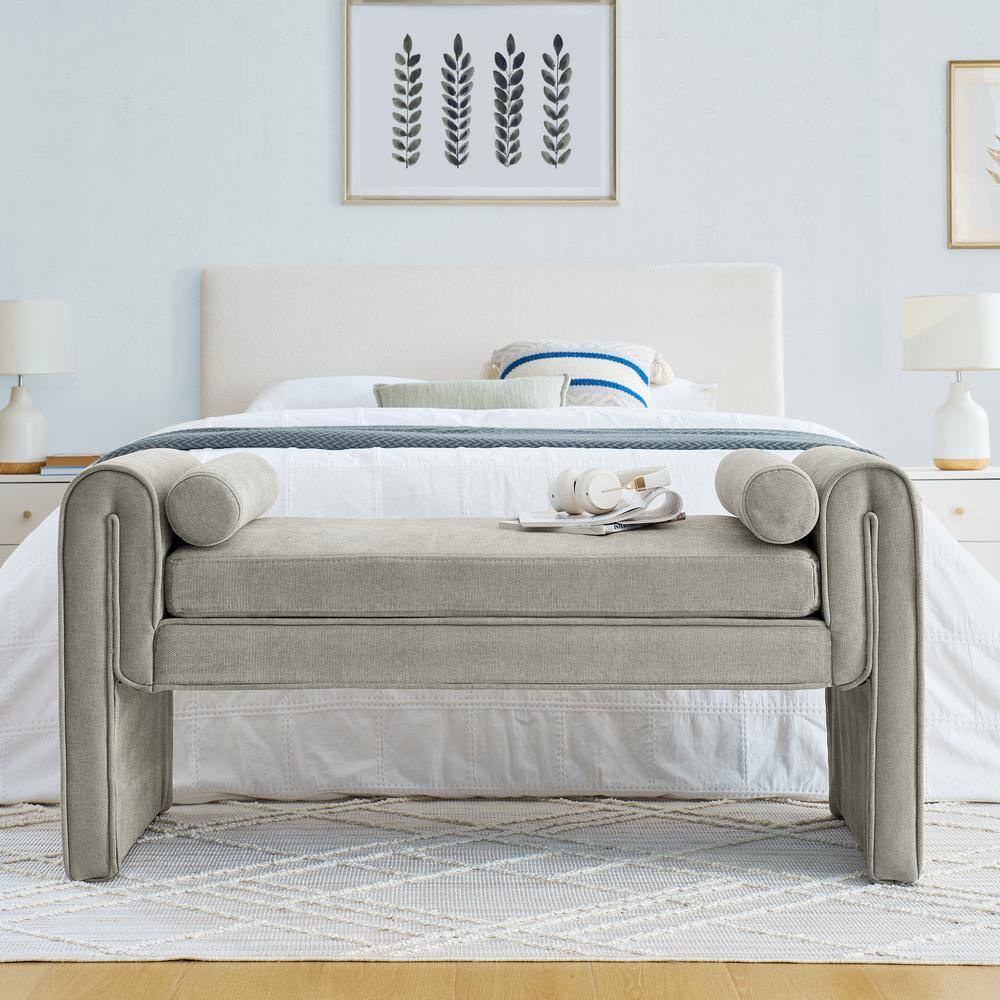 Storage Stool Sofa Footrest 50.4 in. Bedroom Bench Gray Linen Upholstered O