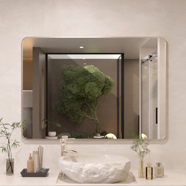 JimsMaison 48 in. W x 36 in. H Rectangular Aluminum Framed Wall Bathroom Vanity Mirror in Brushed Nickel
