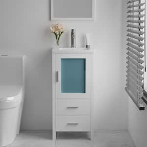 16 in. White Bathroom Sink Vanity Set, Minimalist Bathroom Vanity with White Ceramic Countertop and Sink