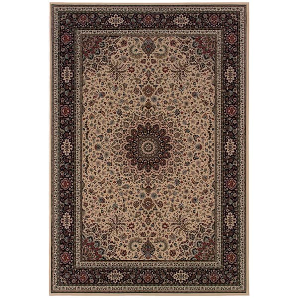 AVERLEY HOME Alyssa Ivory/Black 8 ft. x 8 ft. Square Oriental Area Rug