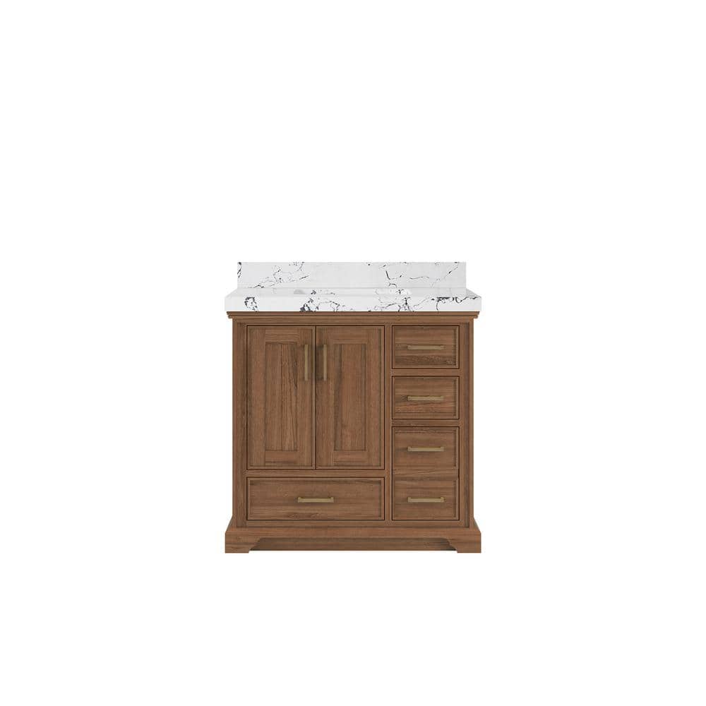 Charlotte Teak 36 in. W x 22 in. D x 36 in. H Center Sink Bath Vanity in Dark Natural with 2 in. Viola Night Top price history on PriceWatchPro