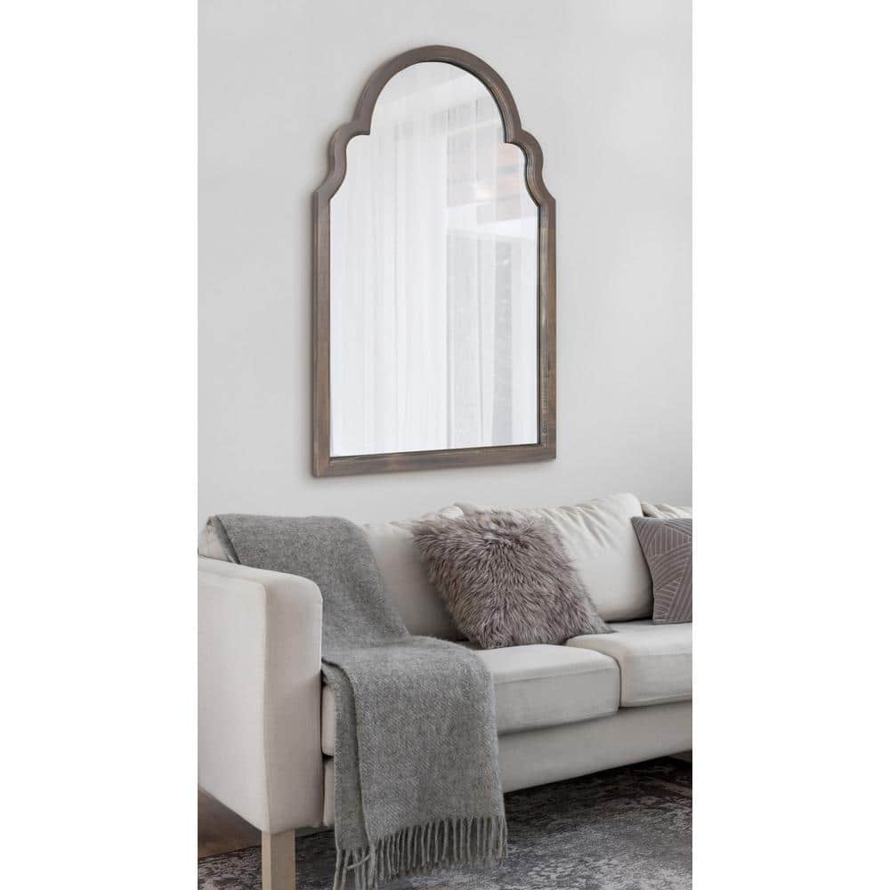 Gray Wood Moroccan-Inspired Arched Vanity Mirror