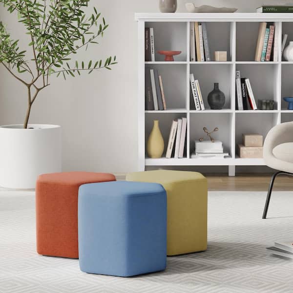 Brock 16 in. Wide Contemporary Irregular Footstool in Dusty Orange Linen Look Fabric, Fully Assembled
