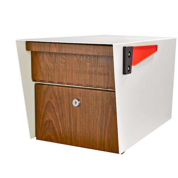 Mail Boss Mail Manager Locking Post-Mount Mailbox with High Security Reinforced Patented Locking System, Cream White-Wood Grain