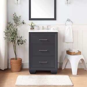 Floyd 24 in. W x 22 in. D x 34 in. H Single Sink Bath Vanity in Dark Charcoal with White Engineered Stone Top