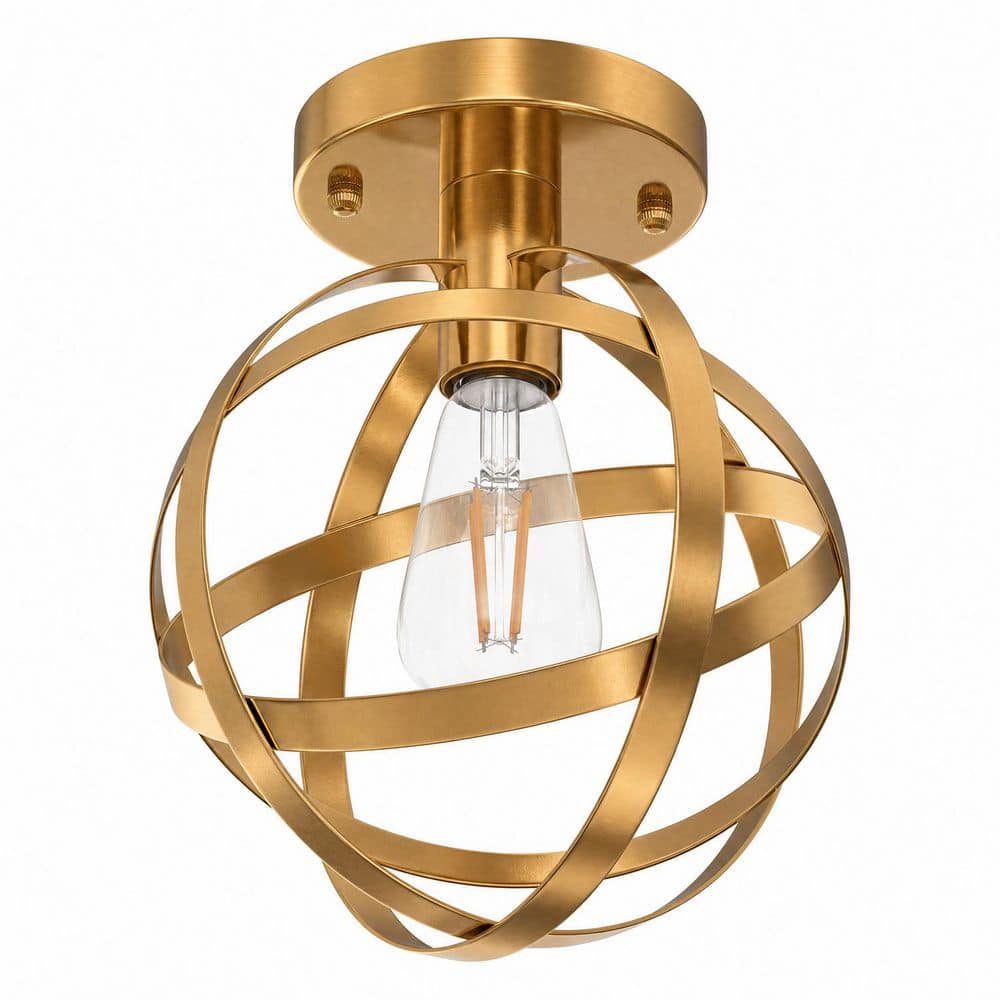 1-Light Brushed Copper Interlocking Ring Globe Cage Semi-Flush Mount Ceiling Light, Vintage Industrial Ceiling Fixture price history on PriceWatchPro