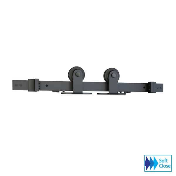 78 in. Soft Close Black Solid Steel Sliding Rolling Barn Door Hardware Kit for Single Wood Doors 78 in. Soft Close Black Solid Steel Sliding Rolling Barn Door Hardware Kit for Single Wood Doors