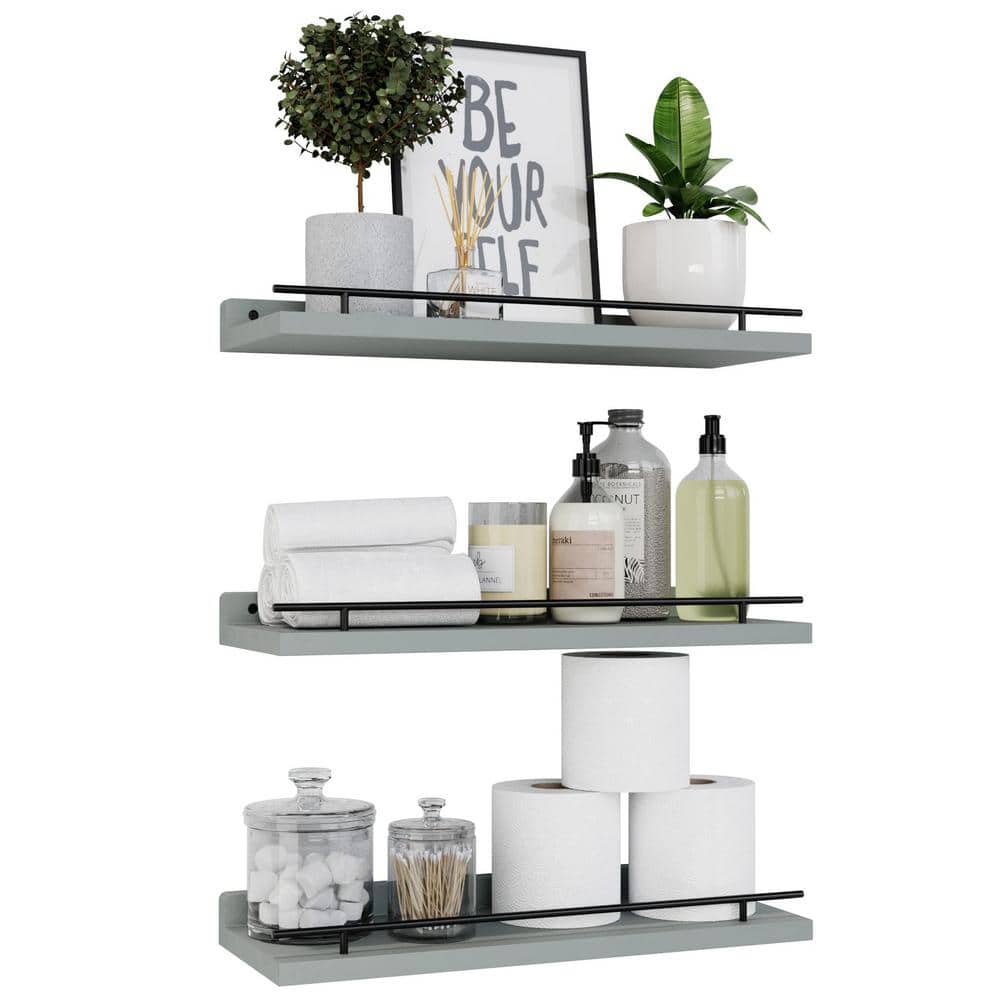15.7 in. W x 6 in. D Grey Modern Decorative Wall Shelf Set with Metal Guard