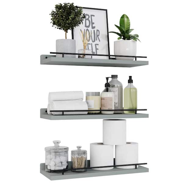 Unbranded 15.7 in. W x 6 in. D Grey Modern Decorative Wall Shelf Set with Metal Guardrail